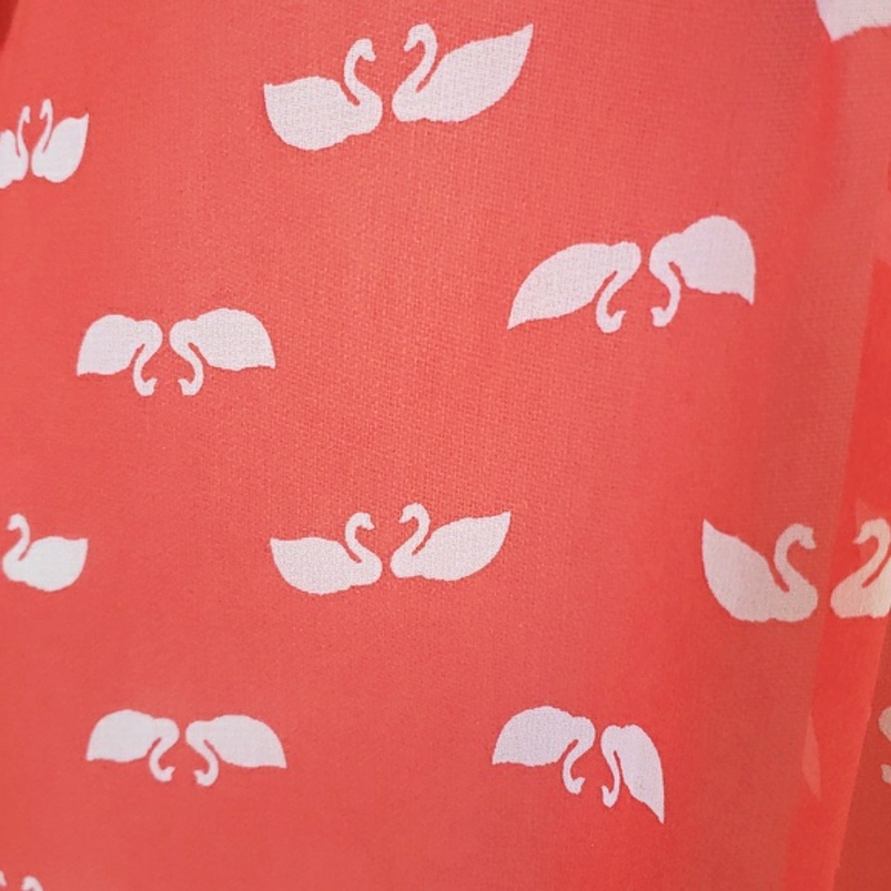 Anthropologie Pleione Swan Print Mandarin Collar Blouse Tunic Red Orange S - Picture 12 of 15